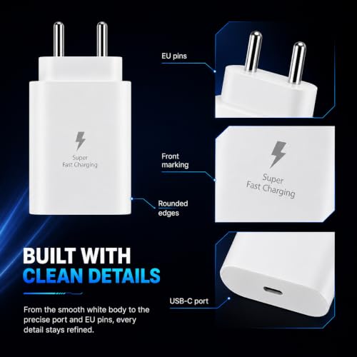 Image of AILKIN 25W Type C Fast Charger (White) with USB C to C Cable (1M) | PD 3.0 Fast Charging Adapter | Compatible with Samsung Galaxy S24, S23, S22, Note Series & Other Type-C Devices