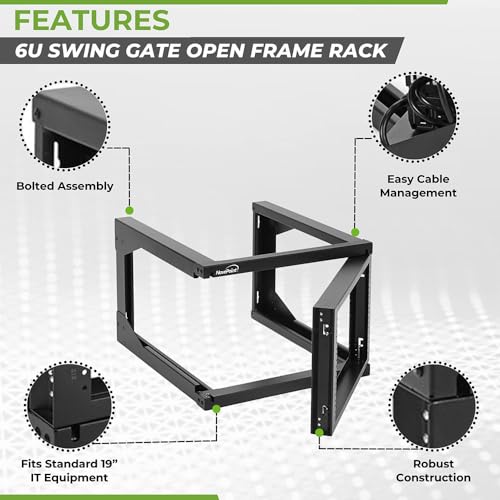 Image of NavePoint 6U Server Rack with Swing Gate - Wall Mount Rack for 19 Inch IT & AV Equipment - 18' Deep, Black