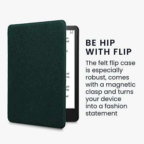 kwmobile Case Compatible with Amazon Kindle Paperwhite 11. Generation 2021 - Book Style Felt Fabric Protective e-Reader Cover - Petrol