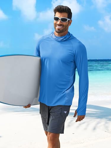 Image of PINSPARK Men's Sun Protection Hoodie with Mask UPF 50+ UV Long Sleeve Shirt Men Rash Guard Performance Fishing Hiking Shirt