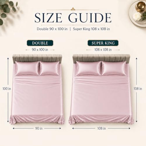 Image of Cloth Fusion Flat Satin Bedsheet Super King Size 108x108 inch | Baby Pink, 2 Pillow Covers, 300 TC, Glossy Finish, Smooth on Hair and Skin, Gift for Couples, Wedding & Anniversary