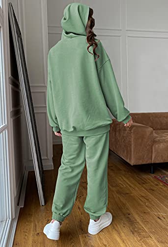 Fixmatti Women Hoodies Sweatsuit 2 Pieces Sweatshirts And Sweatpants Set Jogger Hooded Tracksuit Green S #TOP5