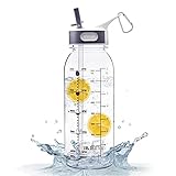 Water Bottle with Silicone Straw, 32oz/1L BPA-Free Motivational Tritan Water Bottle, Food Grade Bottle with Time Marker Bottled Joy Sports Jug, Leakproof Buckle Drinking Bottles for Fitness, Outdoor