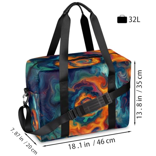 Vintage Tie Dye Travel Duffel Bag for Men Women Colorful Spiral Sports Gym Bag Waterproof Weekender Overnight Bags Foldable Carry on Backpack for Swim Yoga Fitness Workout2