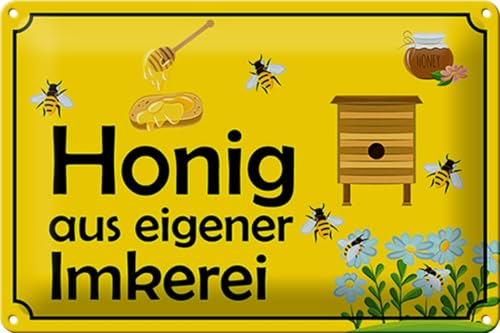 Metall Schild 20x30cm gewölbt Honig aus eigener Imkerei Metal Deko Blechschild Tin Sign