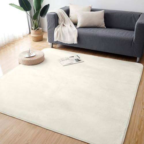 カーペット ラグマット 100×140CM 1畳 厚手15mm 低反発 防音 洗える 滑り止め付 床暖房 ホットカーペット対応 防ダニ 抗菌 撥水加工 ふわっと手触り フランネル じゅうたん アイボリー Bestome