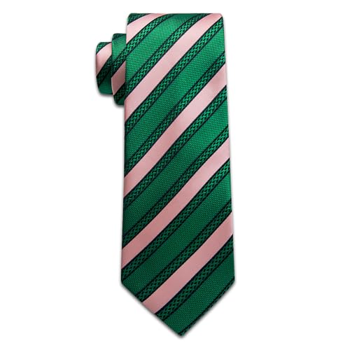 Image of YourTies Striped Ties for Men Classic Woven Silk Necktie with Handkerchief Cufflinks Set Formal Business Party Wedding