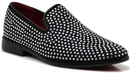 Image of SPK26 Men's Vintage Velvet Rhinestone Designer Dress Loafers Slip On Shoes Classic Tuxedo Dress Shoes