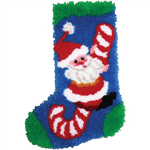 Image of LUBOT Christmas Latch Hook Kits for Adults Rug Pillow Cover with Printed Canvas Pattern Crochet Kit for Beginners Christmas Stocking Santa 20 inch*13 inch