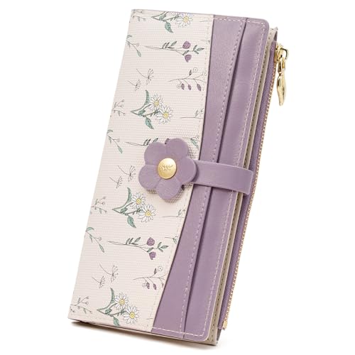GAEKEAO Womens Wallet Slim Thin RFID Blocking Bifold Floral Vegan Leather Card Holder Large Capacity Wallet with Zipper Pocket