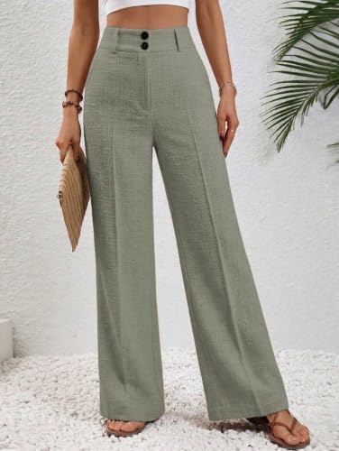 Image of TOPLOT High Waist Korean Trousers for Woman | Premium Wide Leg Palazzo Pant | Full Length with Dual Button & Elastic Band | Comfortable Office Wear & Business Casual Trouser (5272)