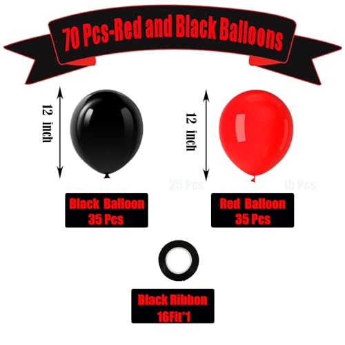 Image of Red and Black Balloons, 70 Pack 12 Inch Black and Red Latex Balloons for Birthday Graduation Wedding Racing Car Poker Card Party Decoration