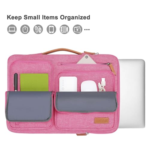 Image of MOSISO 360 Protective Laptop Case 15 inch, 15 inch Laptop Sleeve Compatible with MacBook Air M4 M3 M2 2025 2024 2023, Dell XPS Plus, Side Open Carrying Case with 4 Zipper Pockets&Handle, Rose Red
