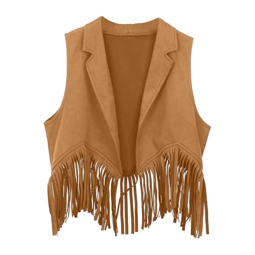 wodceeke Cropped Fringe Vest for Boys Girls Kids Western Cowgirl Suede Tassels Vest 70s Hippie Sleeveless Cardigan Waistcoat2