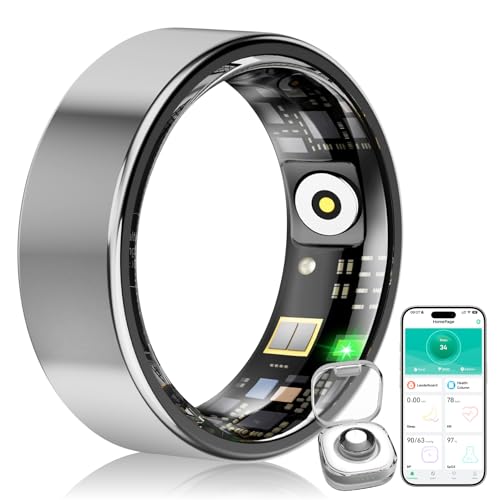 WYRIAZA Smart Ring für Herren Damen, Fitness Ring mit Herzfrequenz, Blutsauerstoff, Schlafüberwachung, Schrittzählung, Wasserdicht Smartringe Tracker Aktivitätstracker für iPhone Android, Größe 10