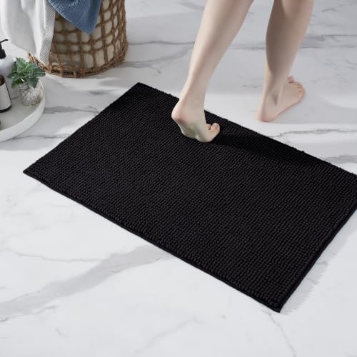 Decomira Badematte rutschfest | Als Badteppich Set kombinierbar | Badezimmer-Teppich Bad-Vorleger waschbar aus Chenille | Duschvorleger für Dusche, Badewannen, WC Deko | Schwarz - 50x80 cm (2stk)