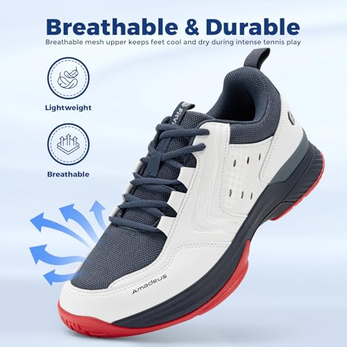 Image of FitVille Men's Wide Pickleball Shoes Non-Slip Court Tennis Sneakers for Men | TPU Torsion Stability, Archcore Energy Return Insole, Wide Toe Box, EVA Cushion, Breathable Mesh, Ankle Support for All Court