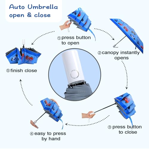 Decalsweet Kids Folding Umbrella Auto Open/Close Anti-Rebound Safe Design Uv Resistant Automatic Children Travel Umbrellas 8 Rib Reinforced Canopy 360° Reflective Strip Lightweight Cute Umbrella For Girls & Boys thumb #5