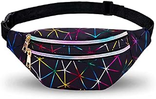 Waist Bag hirsrian Holographic Fanny Pack Waist Belt Bags PU Leather Bumbags Waterproof Lightweight Hip Pouch for Ladies Women(Black