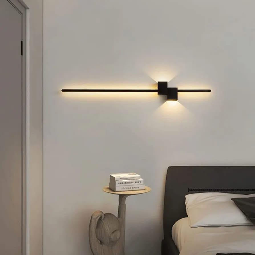 Image of Glowave Metal Modern Black Linear LED Long Tube Wall Light for Bedroom, Bedside, Living Room, Hallway - Tricolour | Warm White, Natural White | (600Mm)
