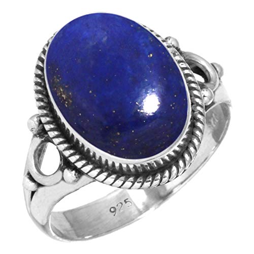 Bague en argent sterling 925 pour Femme - homme, Mode Bleu Authentique Lapis lazuli Gemme Bague en argent Taille 49, Fête des mères Cadeau pour Épouse, Bijoux en argent avec pierres précieuses 925 Cover