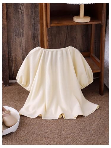 SweatyRocks Girl's Short Sleeve Shirts Summer Crewneck Tops Casual Cute Bow Puff Sleeve Blouses2