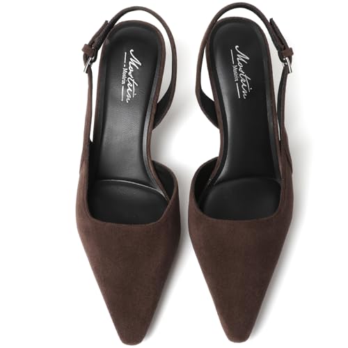 Image of Mostrin Kitten Heels for Women Slingback Pointed Closed Toe Heels Women's Pumps Shoes for Wedding, Party, Commuting