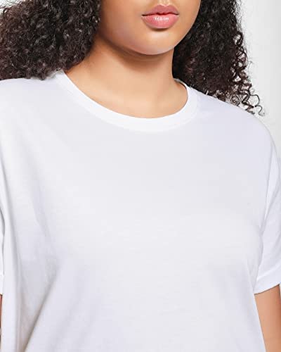 Image of Bewakoof Women's Solid 100% Cotton Plus Size T-Shirt - Slim Fit, Round Neck, Full Sleeves