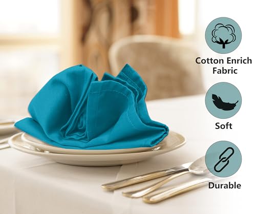 Image of Ruvanti Cloth Napkins Set of 4, 18x18 Inches Napkins Cloth Washable, Soft, Durable, Absorbent, Cotton Blend. Table Dinner Napkins Cloth for Hotel, Lunch, Restaurant, Wedding Parties - Teal