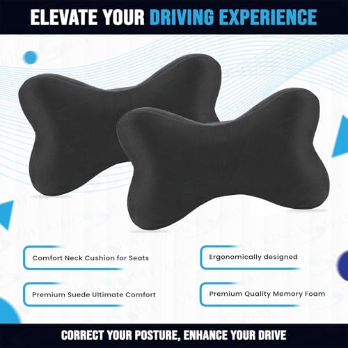 Image of KINGSWAY Car Accessories Bow Shape Neck Rest Seat Cushion, Universal Use Car Neck Pillow, Memory Foam Pillow in Chocolate, Super Soft and Super Travel Comfort Design Headrest Cushions, Pack of 2