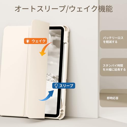 GKABXY に適合する 第9世代 ケース 2021 第8世代 /第7世代 ケース2019/2020 アクリル クリア 透明バックカバー ペンシル収納 三つ折スタンド オートスリープ機能 軽量 薄型 高級PUレザー ホワイト