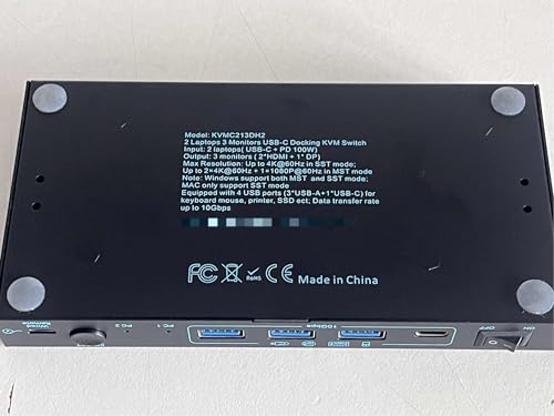 Image of 2 Laptops 3 Monitors KVM Switch 2 Port MST Dual USB-C Docking KVM Switches Triple Monitor Support Max 10Gbps USB Transfer Dual 4K@60Hz & One 1080P@60Hz Video Output, 100W PD Charging