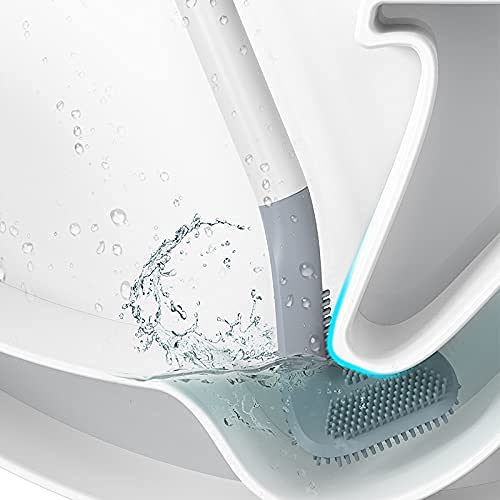 Image of Toilet Brush, Long Handle Golf Toilet Brush with Holder 360 Deep Cleaning Flexible Silicone Toilet Cleaner Brush Wall Mounted for Bathroom (Blue)