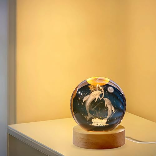 Image of 3D Dolphin Crystal Ball Night Light Table Lamp