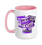 Purple Tapes Cassettes Old School 90s 80s WT Purple Graphic Ceramic Mug, Pink/White, 15oz