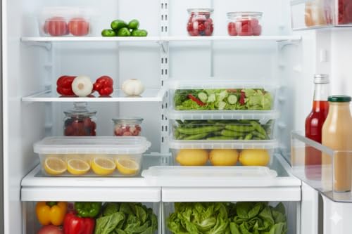 Image of 2000Ml Clear Fridge Stackable Organiser Storage Boxes with Clip Lock Lids for Vegetable & Fruits