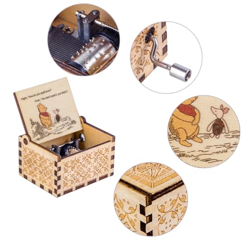 Yesnote Pooh Music Box Gift for Wife, Date Gift for Valentine Day Wife Husband Girlfriend Boyfriend Birthday, Mother Day, Father Day, Anniversary Wooden Hand Crank Music Box Play You Are My Sunshine - Image 4
