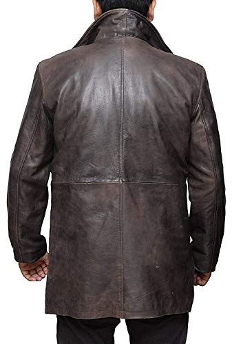Men’s Black Military Type Lambskin Leather Trench Coat - Classic Button Closure Long Coat Style3