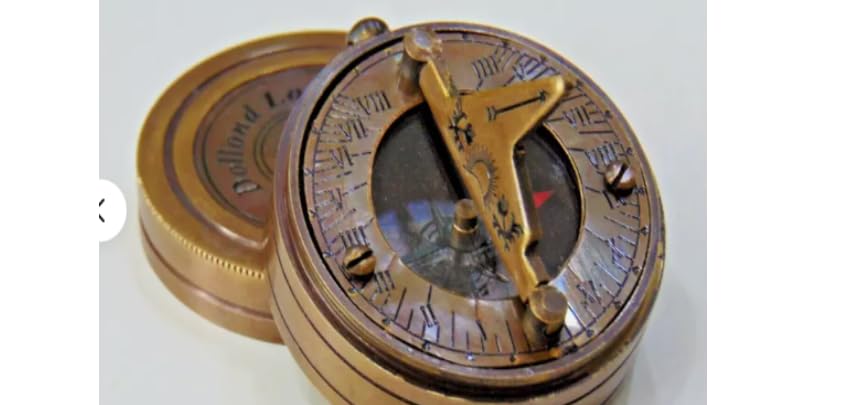 Brújula antigua de latón vintage con reloj de sol, brújula náutica de Londres, sólida de latón, regalo para mamá/papá
