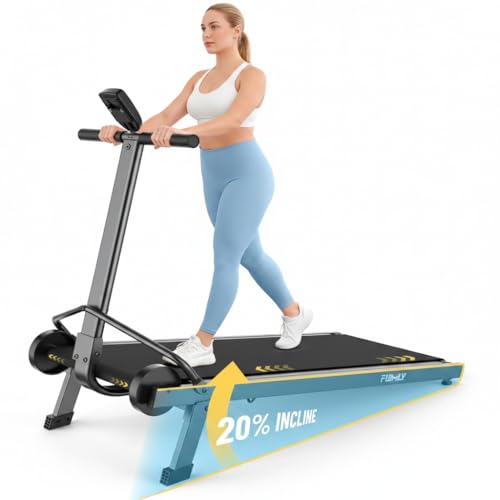 Image of Walking Pad Treadmill with Incline 20%, Manual Foldable Walking Pad with Handle Bar, 500lbs Capacity, Non-Slip Surface, Fixed Incline, Digital Monitor, Compact Build for Home /Gym /Indoor /Outside