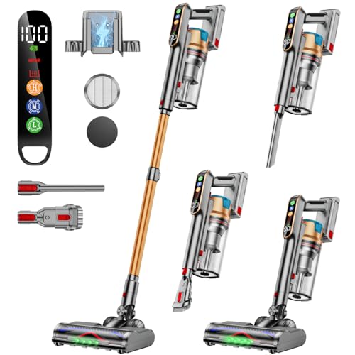 Cordless Vacuum Cleaner, 580W/48KPA/65Mins Vacuum Cleaners for Home, Super 1.8L Cup& Large LED...