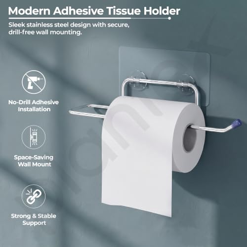 Image of Plantex Self Adhesive Toilet Paper Roll Holder /Toilet Tissue Paper Holder with Minor Surface Marks from Transit, Fully Quality Checked /Toilet Roll Holder for Bathroom Accessories (Chrome - Pack of 2)