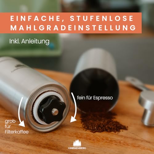 Foto von Groenenberg Kaffeemühle I Hochwertige Kaffeemühle manuell aus Edelstahl I Coffee grinder mit stufenlos einstellbarem Kegelmahlwerk für Kaffee & Espresso