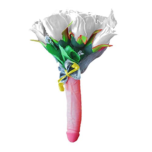 Bouquet Sposa Classico Con Manico Pisello E Fiori Bianchi Addio Al Nubilato Matrimonio Gadget Per Adulti