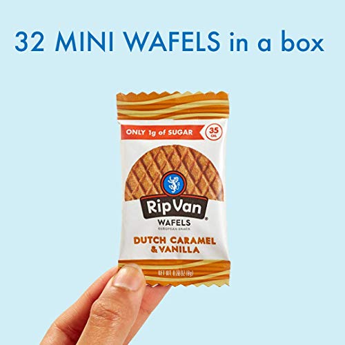 Image of Rip Van Wafels Dutch Caramel & Vanilla Mini Stroopwafels - Low Carb Snacks (3g Net Carbs) - Non GMO Snack - Keto Friendly - Office Snacks - Low Calorie Snack (35 Calories) - Low Sugar (1g) - 128 Count