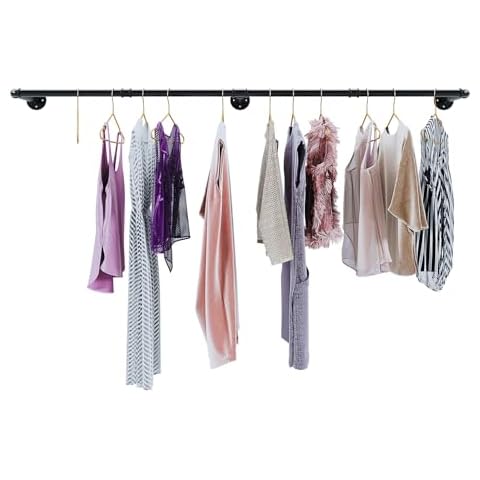 YisanCrafts Industrial Pipe Clothes Rack, Heavy Duty Detachable Iron Garment Rack Wall Mounted, Rustic Saving Space Clothes Bar Multi-Purpose Hanging Rod for Bedroom, Closet, Black (72.5 Inch) Cover