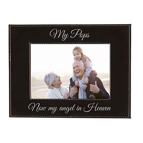 CustomGiftsNow My Pops Now My Angel in Heaven Laser Engraved Faux Leather Black Leatherette Wall Hanging/Tabletop Picture Group Family New First Time Seeing Grandchild Baby Photo Frame