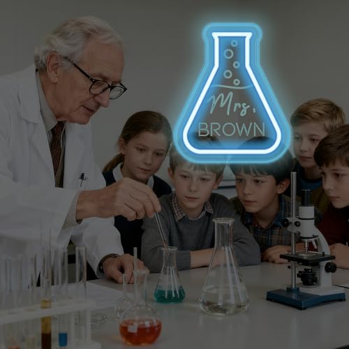 Image of Custom Neon Signs Personalized Name Science Teacher Chemistry Beaker LED Neon Light Science Classroom Wall Decor Professor Gift Teacher Back to School Sign