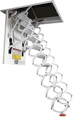 Concertina Loft Ladder Alloy Attic Access Ladder Non-Slip Attic Stairs Pull Down Attic Ladder Home Concealment Telescoping Ladder Roof Ladder