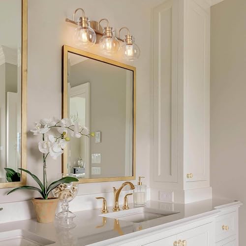 Image of KSANA 3-Light Gold Bathroom Light Fixtures Over Mirror, 22'' Modern Vanity Lights Lighting with Clear Glass Globe